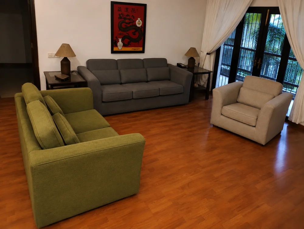 Living room seating with sofa and armchair